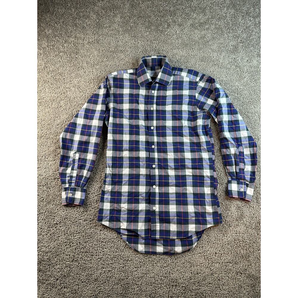James Meade Limited Shirt Mens 14 1/2 L Plaid Cotton Long Sleeve Button Up FLAW